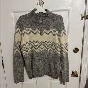 American Eagle Outfitters Gray and Cream Zip-Up Sweater